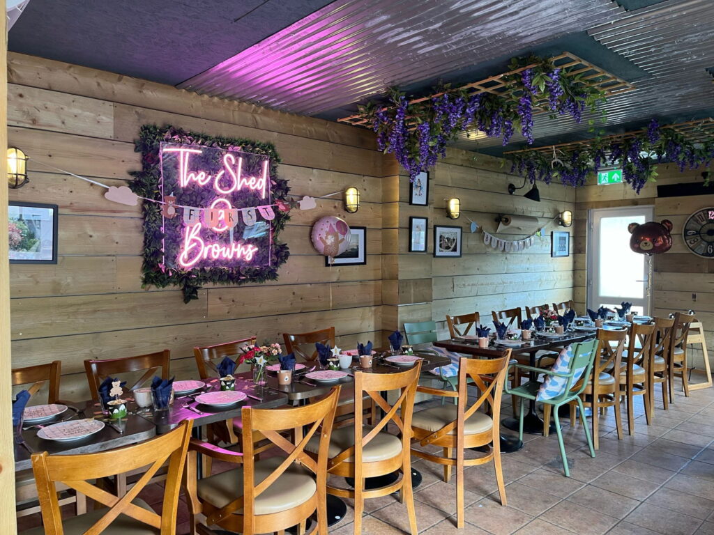 Beautifully decorated private event setup at Browns café in Tewkesbury, perfect for celebrations and gatherings