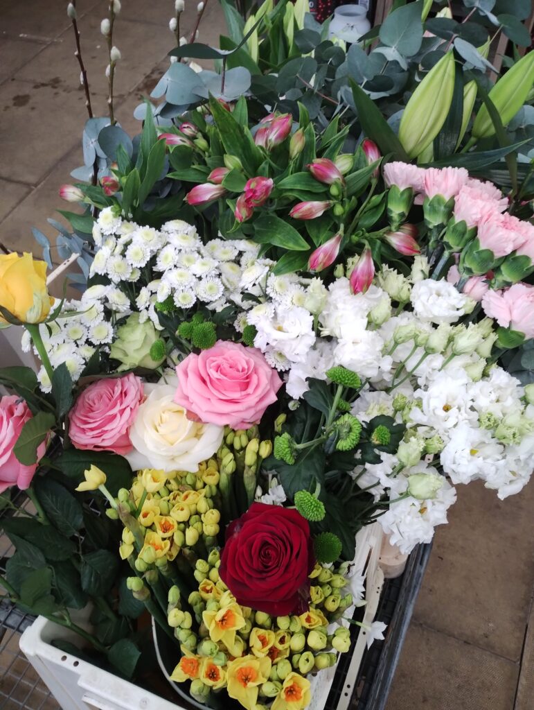Seasonal spring bouquets arranged and ready for delivery at The Flower Shed