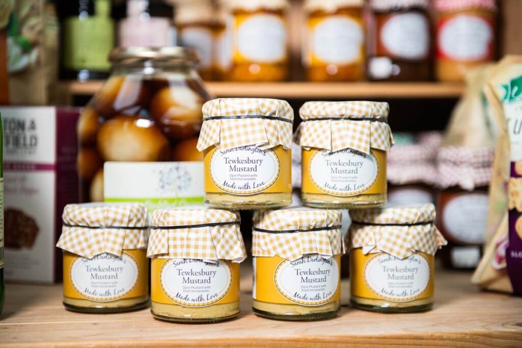 Local homemade mustard for sale at Tewkesbury Garden Centre